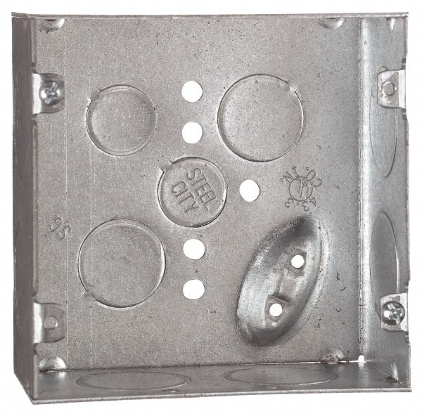 Electrical Outlet Box: Steel, Square, 4-11/16