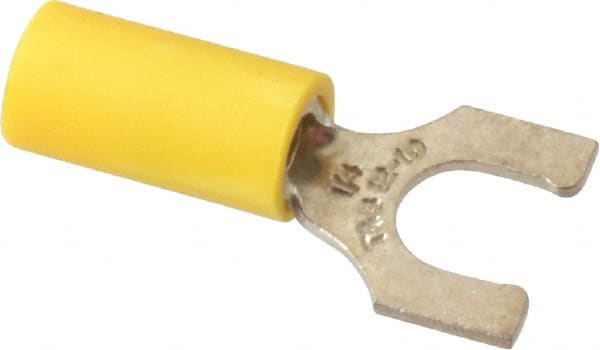 Locking Fork Terminal: Yellow, Vinyl, Partially Insulated, #1/4