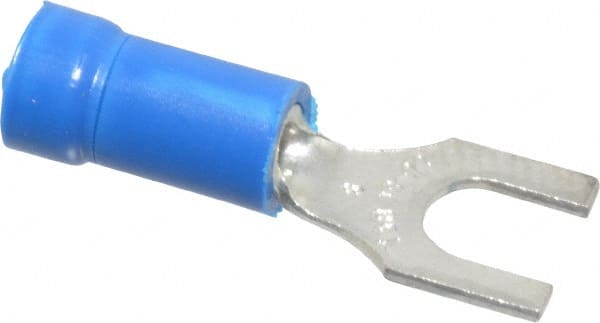 Standard Fork Terminal: Blue, Vinyl, Partially Insulated, #8 Stud, Crimp MPN:14RB-8F