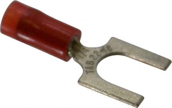 Standard Fork Terminal: Red, Nylon, Partially Insulated, #1/4