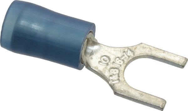 Standard Fork Terminal: Blue, Nylon, Partially Insulated, #10 Stud, Crimp MPN:RB14-10F