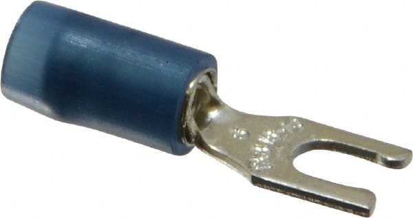 Locking Fork Terminal: Blue, Nylon, Partially Insulated, #6 Stud, Crimp MPN:RB14-6FL