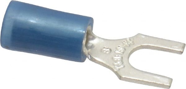 Standard Fork Terminal: Blue, Nylon, Partially Insulated, #8 Stud, Crimp MPN:RB14-8F