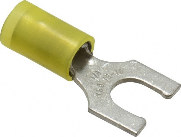 Locking Fork Terminal: Yellow, Nylon, Partially Insulated, #1/4