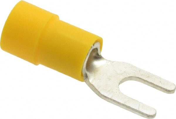 Standard Fork Terminal: Yellow, Vinyl, Partially Insulated, #8 Stud, Crimp MPN:TV10-8F-XV