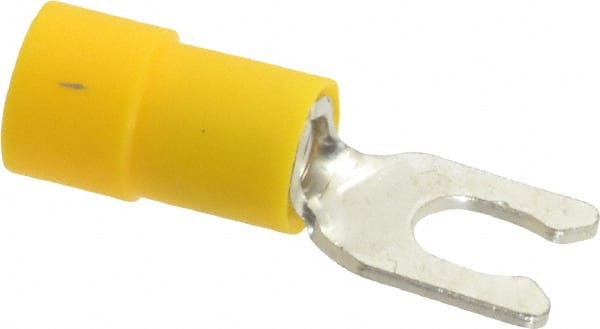 Locking Fork Terminal: Yellow, Vinyl, Partially Insulated, #8 Stud, Crimp MPN:TV10-8LF-XV