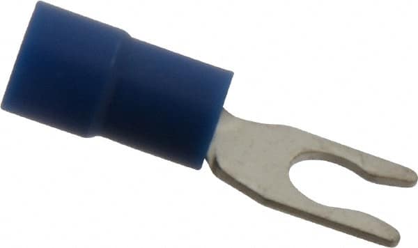 Locking Fork Terminal: Blue, Vinyl, Partially Insulated, #6 Stud, Crimp MPN:TV14-6LF-XV