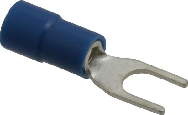 Standard Fork Terminal: Blue, Vinyl, Partially Insulated, #8 Stud, Crimp MPN:TV14-8F-XV