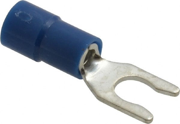 Locking Fork Terminal: Blue, Vinyl, Partially Insulated, #8 Stud, Crimp MPN:TV14-8LF-XV