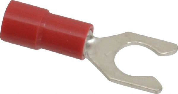 Locking Fork Terminal: Red, Vinyl, Partially Insulated, #10 Stud, Crimp MPN:TV18-10LF-XV