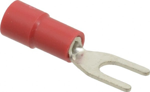 Standard Fork Terminal: Red, Vinyl, Partially Insulated, #6 Stud, Crimp MPN:TV18-6F-XV