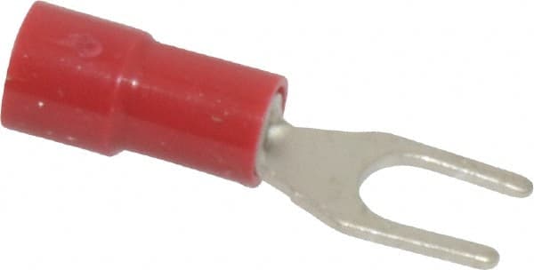 Standard Fork Terminal: Red, Vinyl, Partially Insulated, #8 Stud, Crimp MPN:TV18-8F-XV