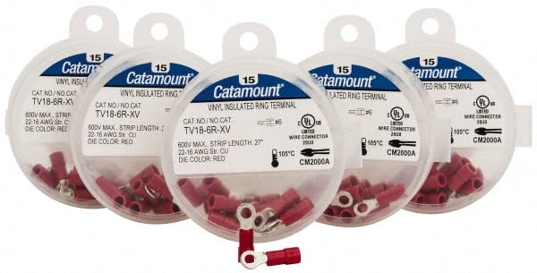 Circular Ring Terminal: Partially Insulated, 22 to 16 AWG, Crimp Connection MPN:TV18-6R-XV