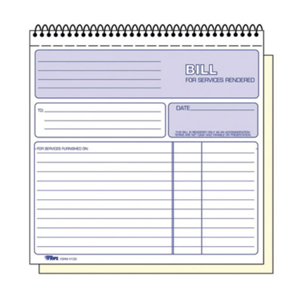 TOPS 2-part Carbonless Wirebound Invoice Book - Wire Bound - 2 Part - Carbonless Copy - 7 3/4in x 8 1/2in Sheet Size - Assorted Sheet(s) - 1 Each (Min Order Qty 3) MPN:4133