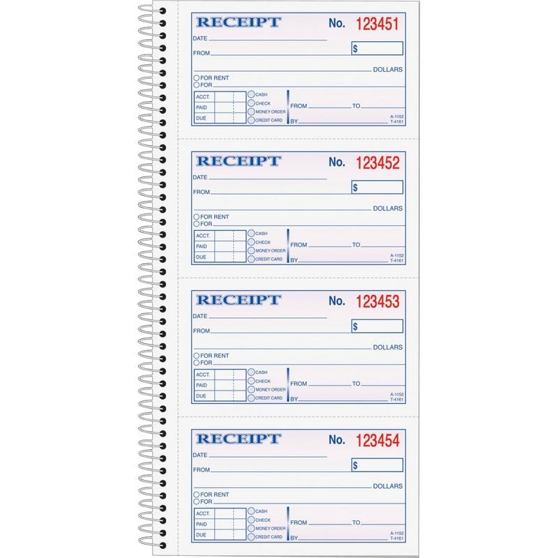 TOPS Money/Rent Receipt Book, 2-Part, Carbonless, 11in x 5 1/4in, White/Canary (Min Order Qty 5) MPN:4161