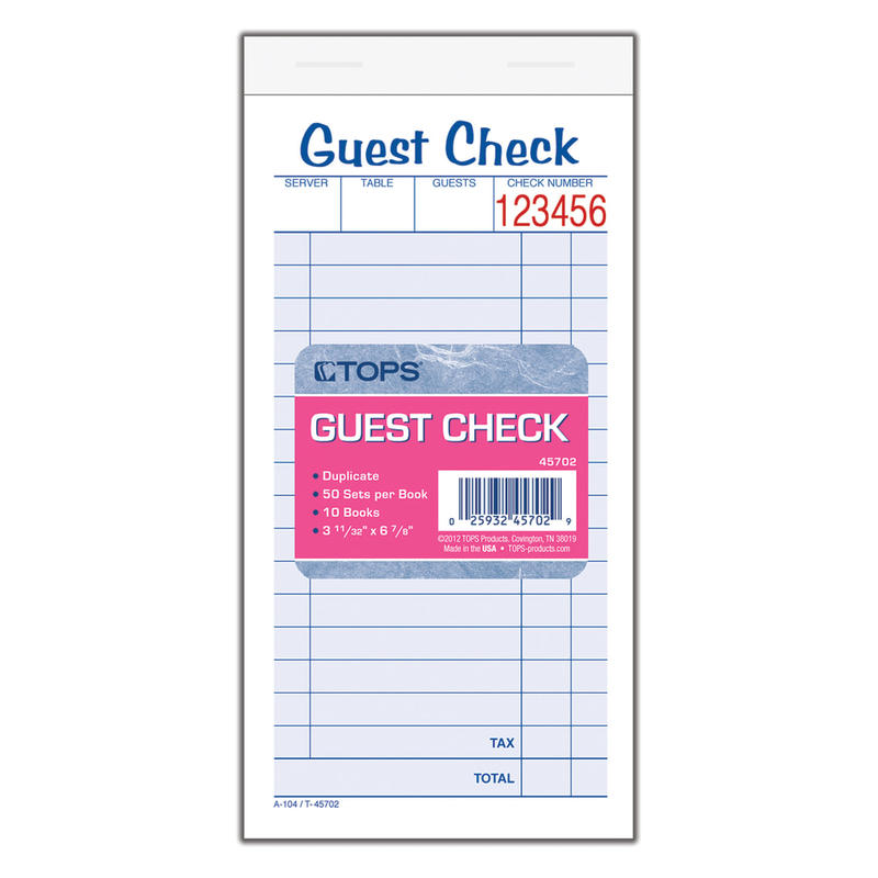 TOPS Guest Check Books, 2-Part Carbonless, 50 Sheets, Pack of 10 (Min Order Qty 3) MPN:45702