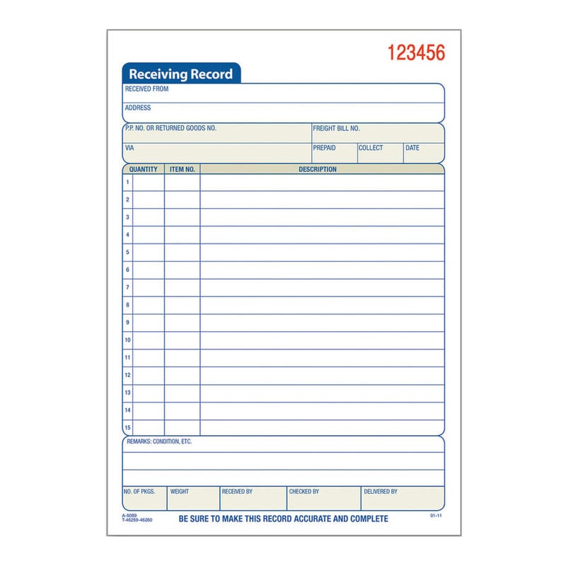 Tops Receiving Record Book, 5 1/2in x 7 7/8in, 3-Part, White/Canary/Pink, Set Of 50 (Min Order Qty 6) MPN:46260