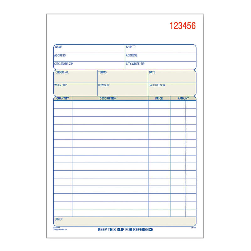 Tops Sales Order Book, 5 1/2in x 8 3/8in, 3-Part, White/Canary/Pink, Book Of 50 Sheets (Min Order Qty 5) MPN:46510