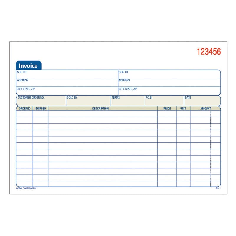 Adams Carbonless Invoice Books, 2-Part, 8 7/16in x 5 9/16in, Pack Of 50 (Min Order Qty 25) MPN:DC5840