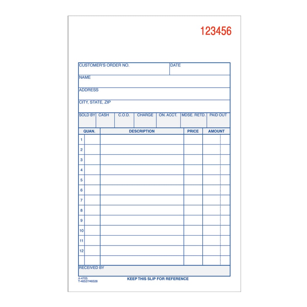 Adams Carbonless 3-Part Sales Book, 4 3/16in x 7 3/16in, Pack Of 50 Sets (Min Order Qty 26) MPN:TC4705