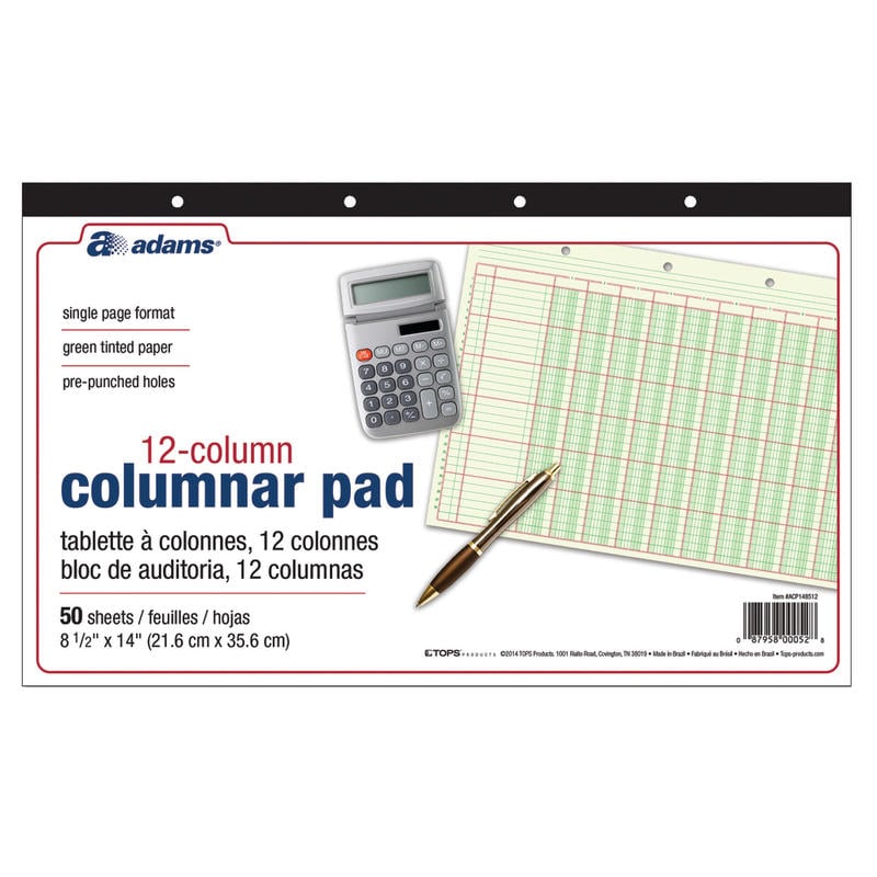 Adams Analysis Pad, 14in x 8 1/2in, 50 Pages (50 Sheets), 12 Columns, Green (Min Order Qty 9) MPN:ACP148512