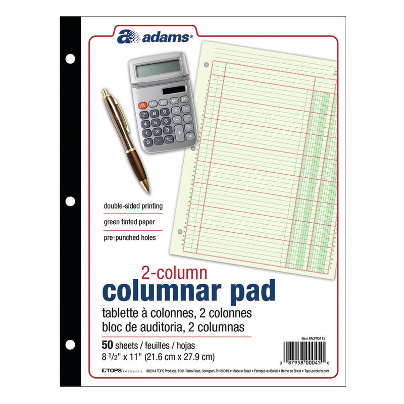 Adams Analysis Pad, 8 1/2in x 11in, 100 Pages (50 Sheets), 2 Columns, Green (Min Order Qty 10) MPN:ACP85112