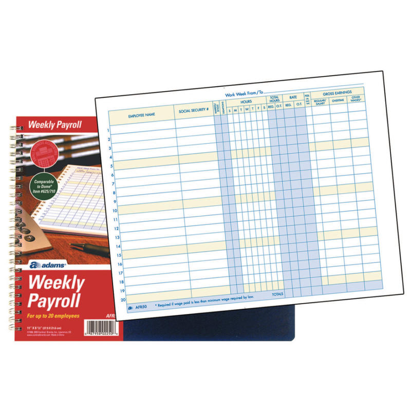 Adams Weekly Payroll Book, 8 1/2in x 11in, Blue (Min Order Qty 8) MPN:AFR50