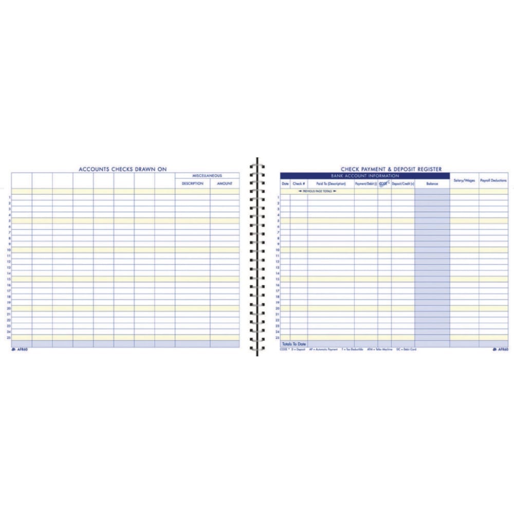 Adams Check Payment And Deposit Register, 8 1/2in x 11in, Blue (Min Order Qty 9) MPN:AFR60