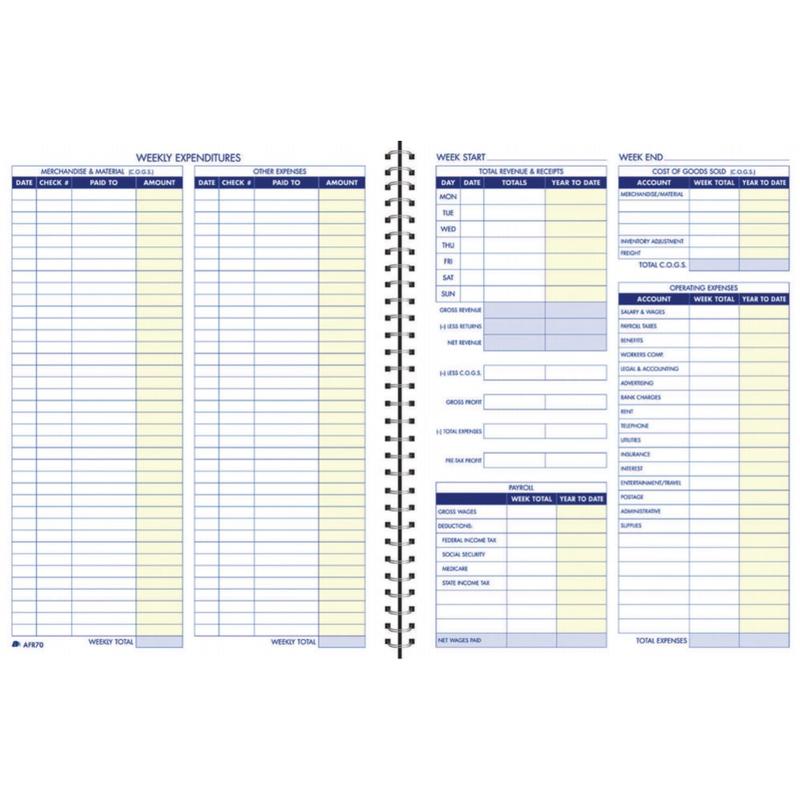 Adams Weekly Bookkeeping Book, 8 1/2in x 11in, Blue (Min Order Qty 11) MPN:AFR70