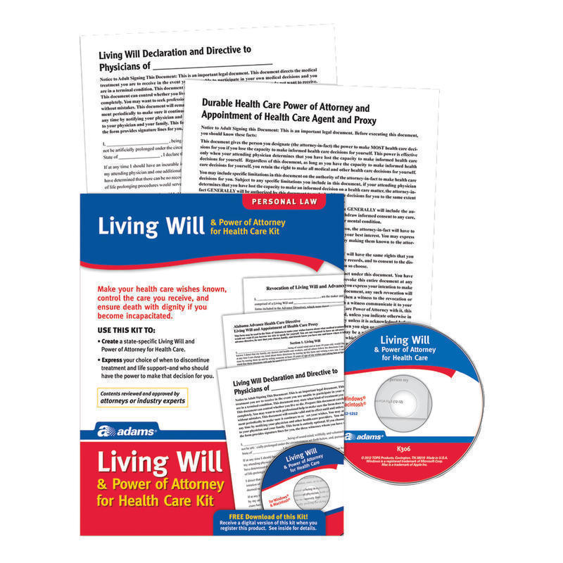 Adams Living Will & Power of Attorney for Healthcare Kit (Min Order Qty 3) MPN:K306