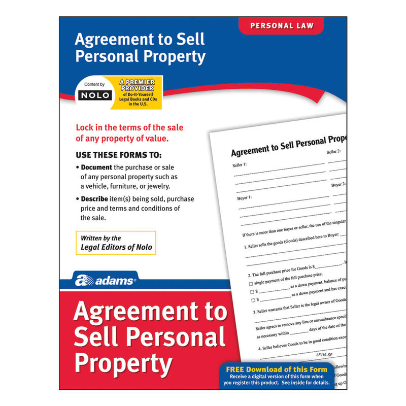 Adams Agreement To Sell Personal Property (Min Order Qty 15) MPN:LF115