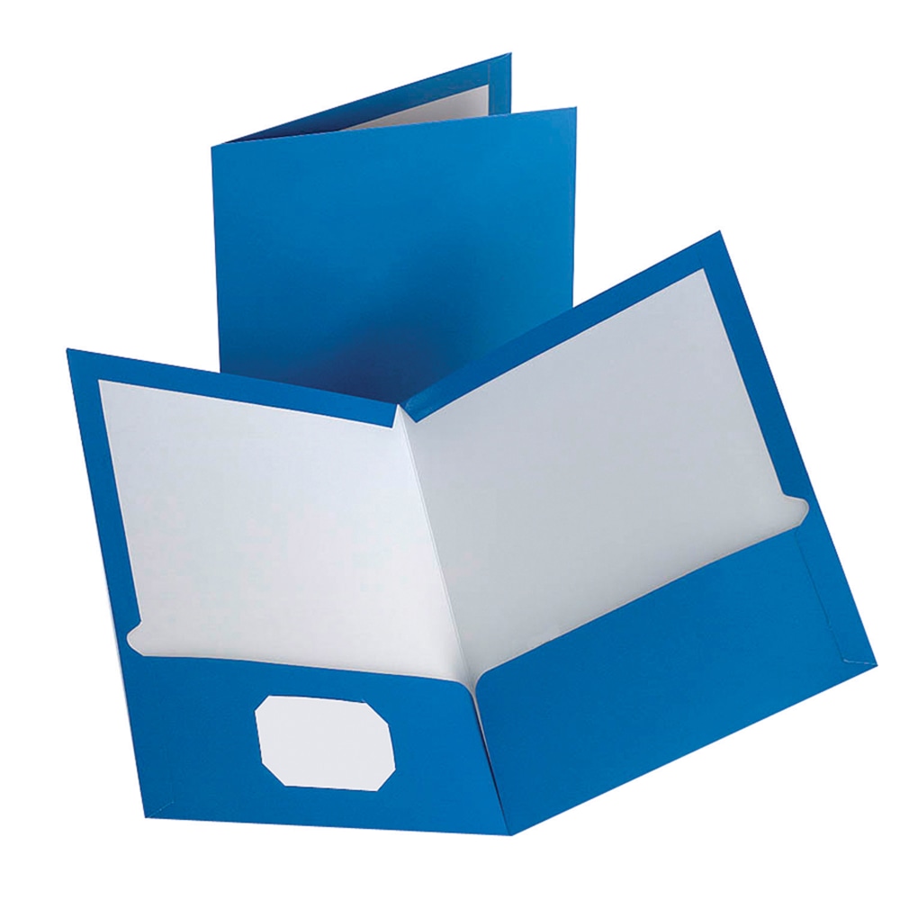 Oxford Laminated Twin-Pocket Portfolios, 8 1/2in x 11in, Blue, Pack Of 10 (Min Order Qty 4) MPN:51751