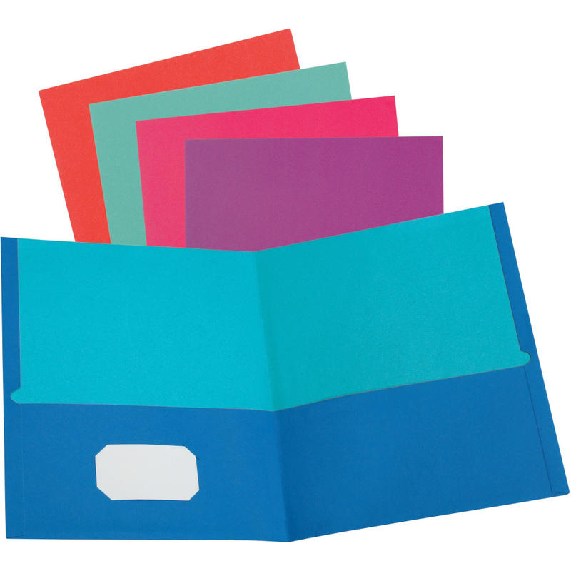 Oxford Letter Recycled Pocket Folder - 8 1/2in x 11in - 100 Sheet Capacity - 2 Pocket(s) - Assorted - 10% Recycled - 50 / Box (Min Order Qty 2) MPN:52074