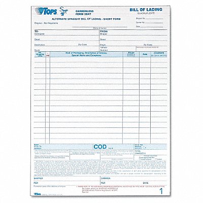 Bill of Lading Forms 4-Part PK50 MPN:TOP3847