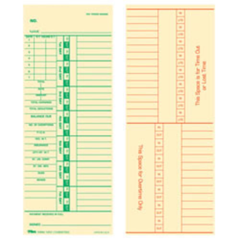 TOPS Time Cards (Replaces Original Card 10-800762), Numbered Days, 2-Sided, 9in x 3 1/2in, Box Of 500 (Min Order Qty 2) MPN:1257