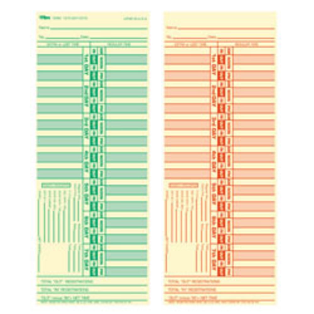 TOPS Time Cards (Replaces Original Card CH107-2), Numbered Days, 2-Sided, 9in x 3 1/2in, Box Of 500 (Min Order Qty 2) MPN:1275