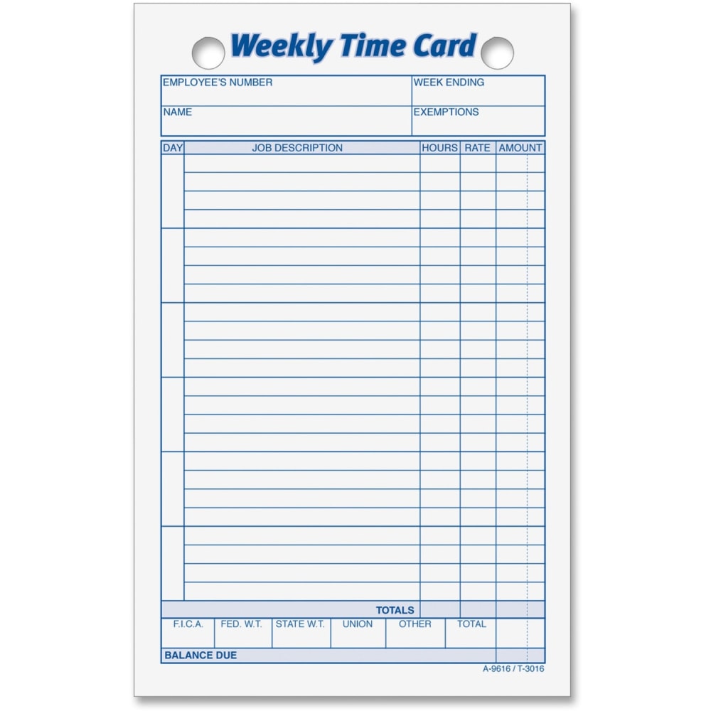 TOPS Weekly Time Cards, Pack Of 100 (Min Order Qty 5) MPN:3016