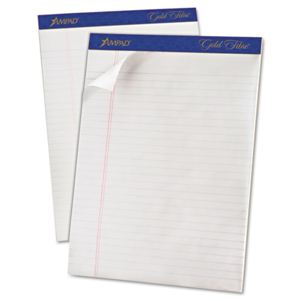 TOPS Gold Fibre Ruled Perforated Writing Pads - Letter - 50 Sheets - Watermark - Stapled/Glued - 0.34in Ruled - 16 lb Basis Weight - Letter - 8 1/2in x 11in - Dark Blue Binding - Bleed-free, Micro Perforated, Chipboard Backing - 1 Doz (Min Order Qty 2) MP