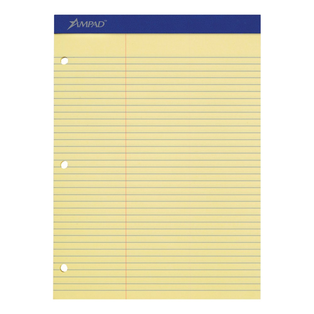 Ampad Perforated 3-Hole Punched Dual Writing Pad, Law Rule, 8 1/2in x 11 3/4in, Canary, 100 Sheets (Min Order Qty 5) MPN:20245