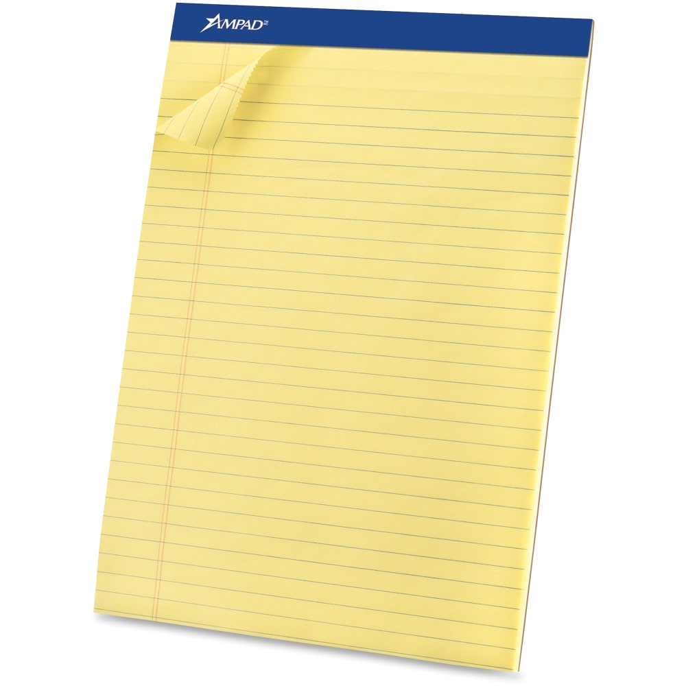 Ampad Basic Micro Perforated Writing Pads, 50 Sheets, Stapled, Wide Ruled, 8 1/2in x 11 1/2in, Canary Yellow, Pack Of 12 (Min Order Qty 3) MPN:20260
