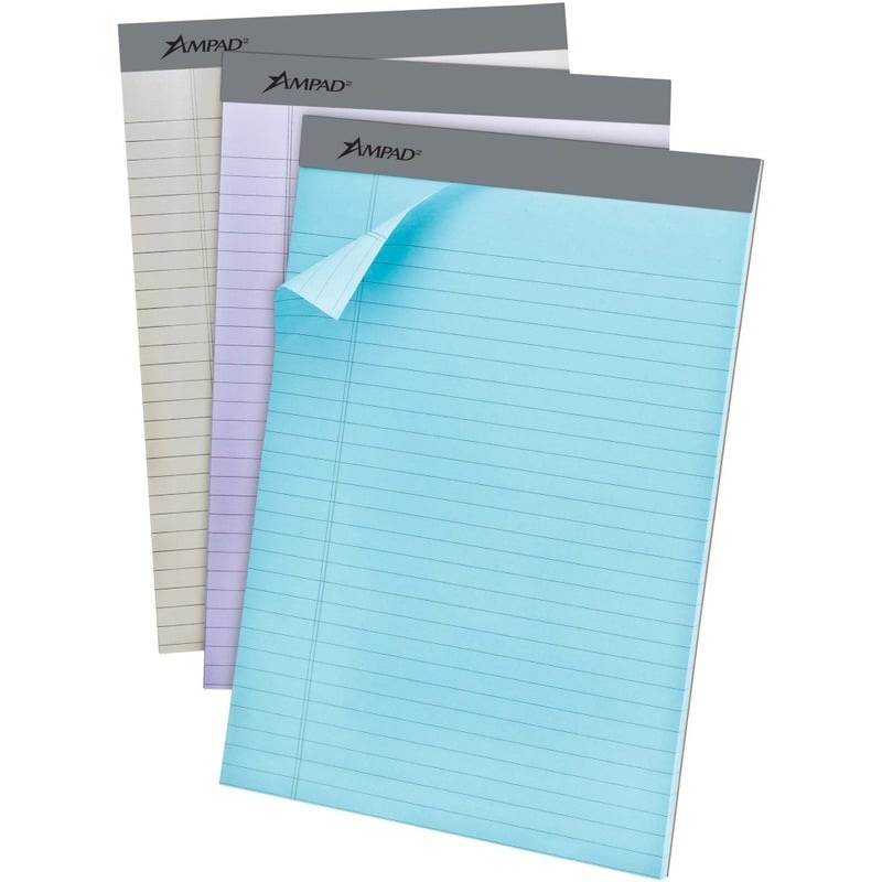 Ampad Pastel Perforated Pad - 50 Sheets - 0.34in Ruled - 15 lb Basis Weight - Letter - 8 1/2in x 11in - Micro Perforated - 6 / Pack (Min Order Qty 2) MPN:20602R