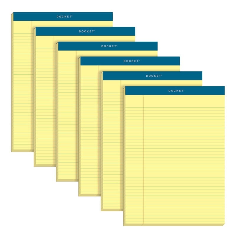 TOPS Double Docket Writing Pads, 8 1/2in x 11 3/4in, Narrow Ruled, 100 Sheets, Canary, Pack Of 6 Pads (Min Order Qty 2) MPN:63376