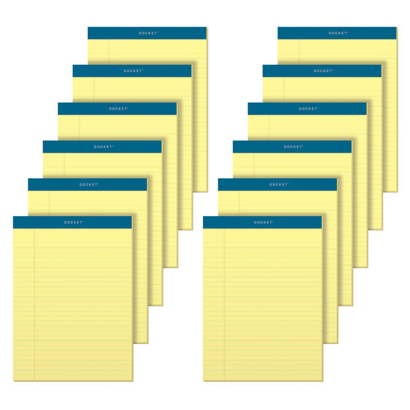 TOPS Docket Writing Pads, 8 1/2in x 11 3/4in, Legal Ruled, 50 Sheets Per Pad, Canary, Pack Of 12 Pads (Min Order Qty 2) MPN:63400UOM