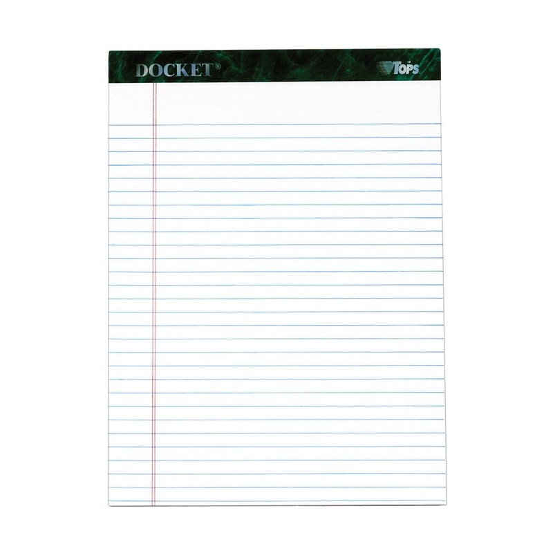 TOPS Docket Writing Pads, 8 1/2in x 11 3/4in, Legal Ruled, 50 Sheets Per Pad, White, Pack Of 12 Pads (Min Order Qty 4) MPN:63410