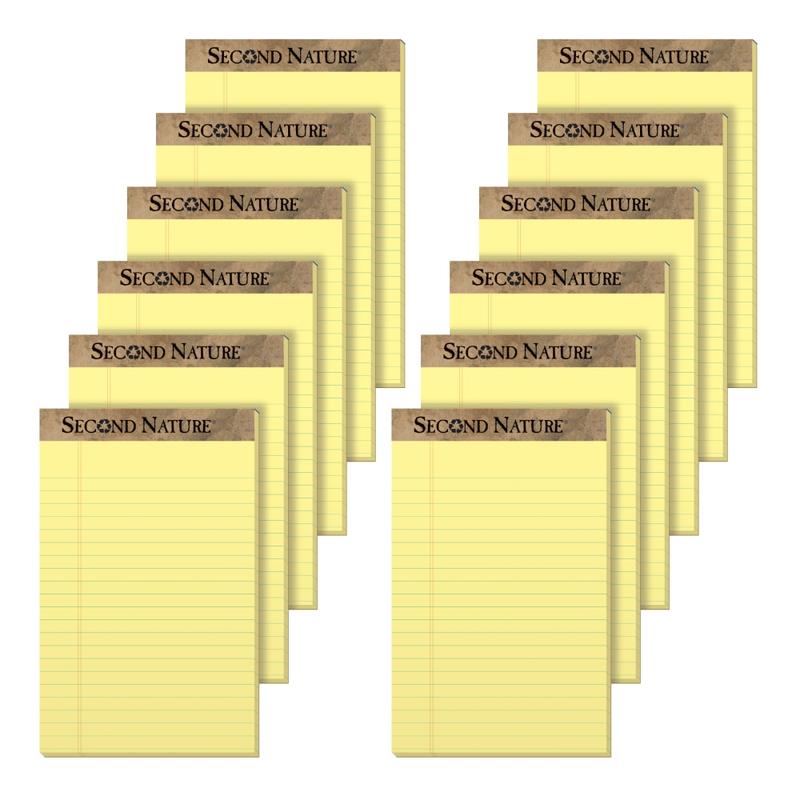 TOPS Second Nature 30% Recycled Writing Pads, 5in x 8in, Legal Ruled, 50 Sheets, Canary, Pack Of 12 Pads (Min Order Qty 6) MPN:74840