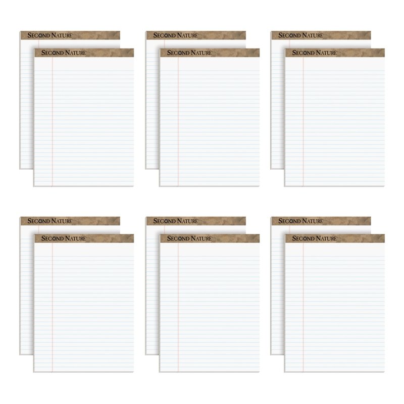 TOPS Second Nature 100% Recycled Writing Pads, 8 1/2in x 11 3/4in, Legal Ruled, 50 Sheets, White, Pack Of 12 Pads (Min Order Qty 3) MPN:74880