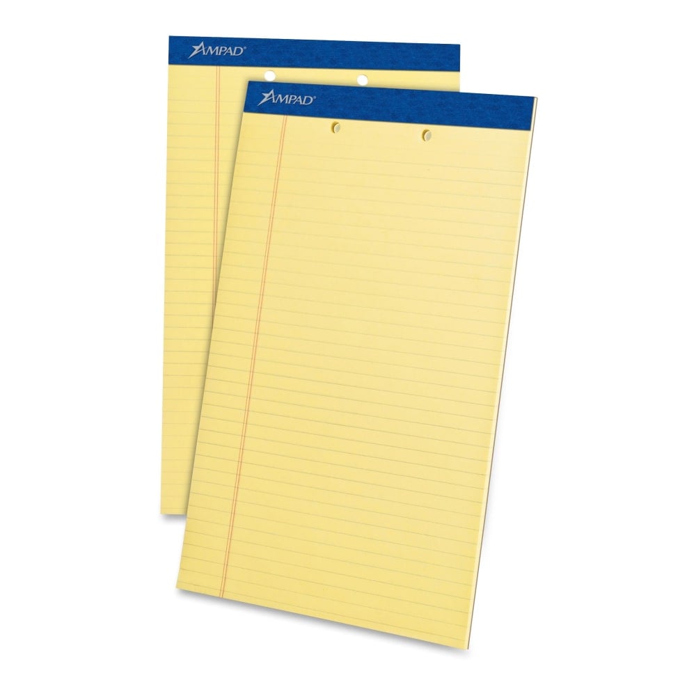 TOPS 2-Hole Punched Perforated Writing Pads, 8 1/2in x 14in, Legal Ruled, 50 Sheets Per Pad, Canary, Pack Of 12 Pads MPN:7571