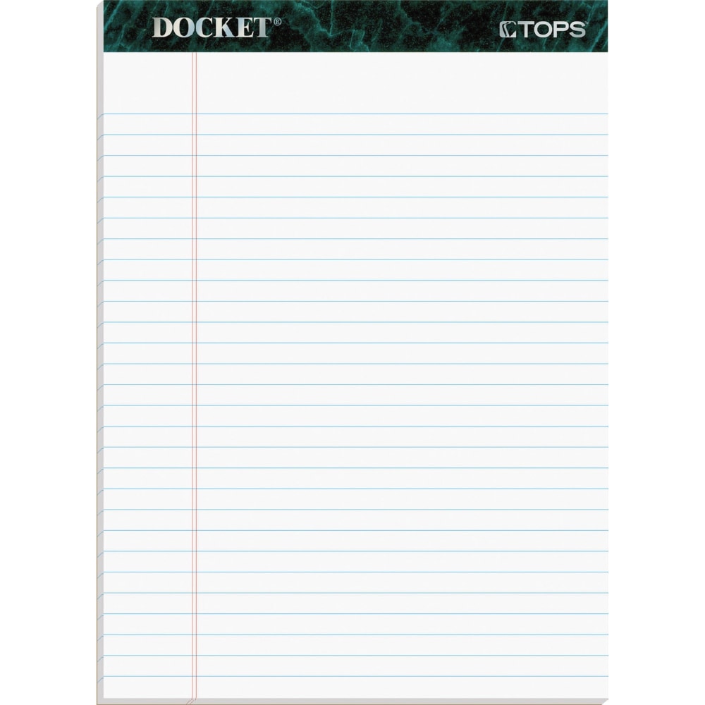 TOPS Docket Letr-Trim Legal Ruled White Legal Pads - 50 Sheets - Double Stitched - 0.34in Ruled - 16 lb Basis Weight - 8 1/2in x 11 3/4in - White Paper - Marble Green Binder - Perforated, Hard Cover, Resist Bleed-through - 12 / Pack (Min Order Qty 2) MPN: