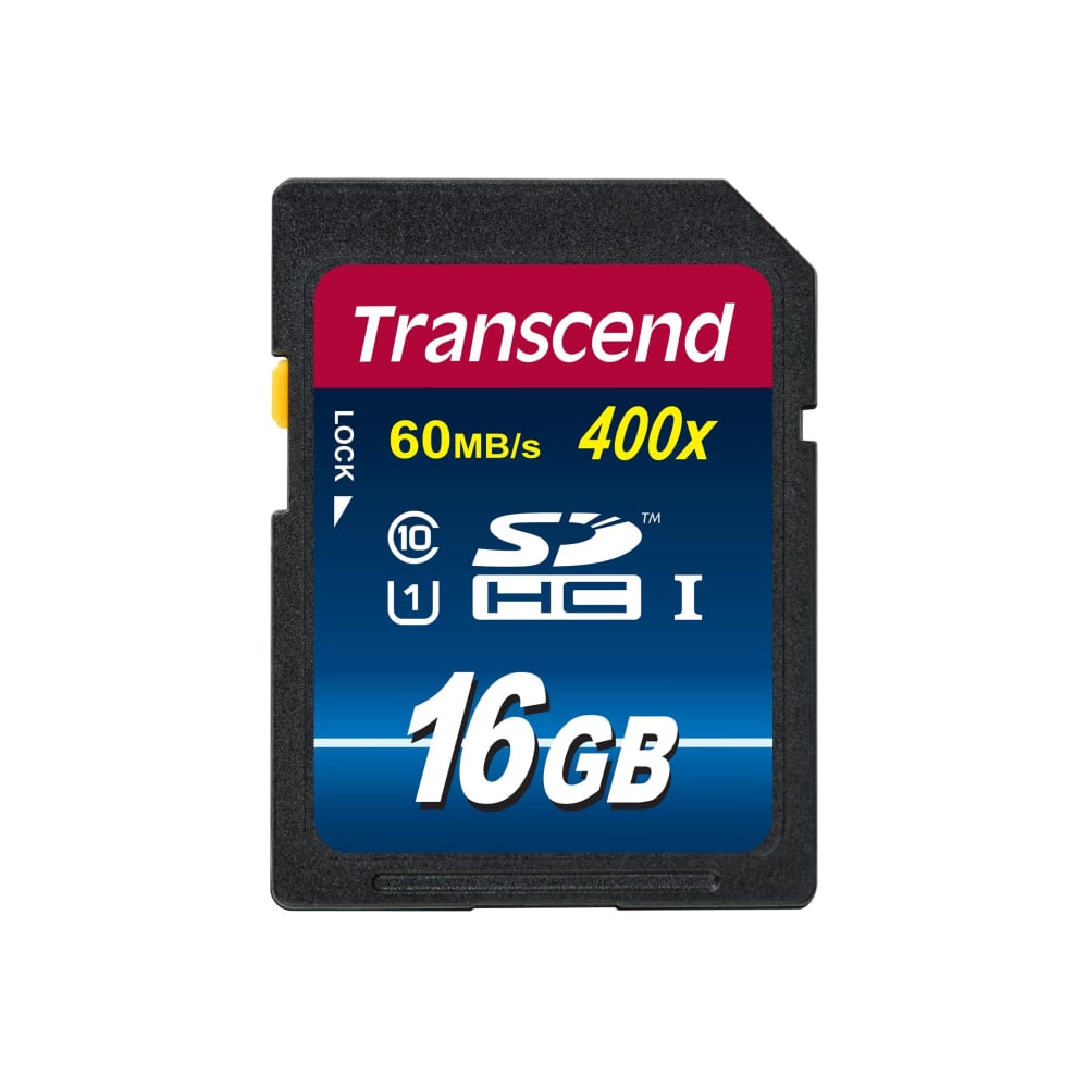 Transcend Premium - Flash memory card - 16 GB - UHS Class 1 / Class10 - 400x - SDHC UHS-I (Min Order Qty 8) MPN:TS16GSDU1