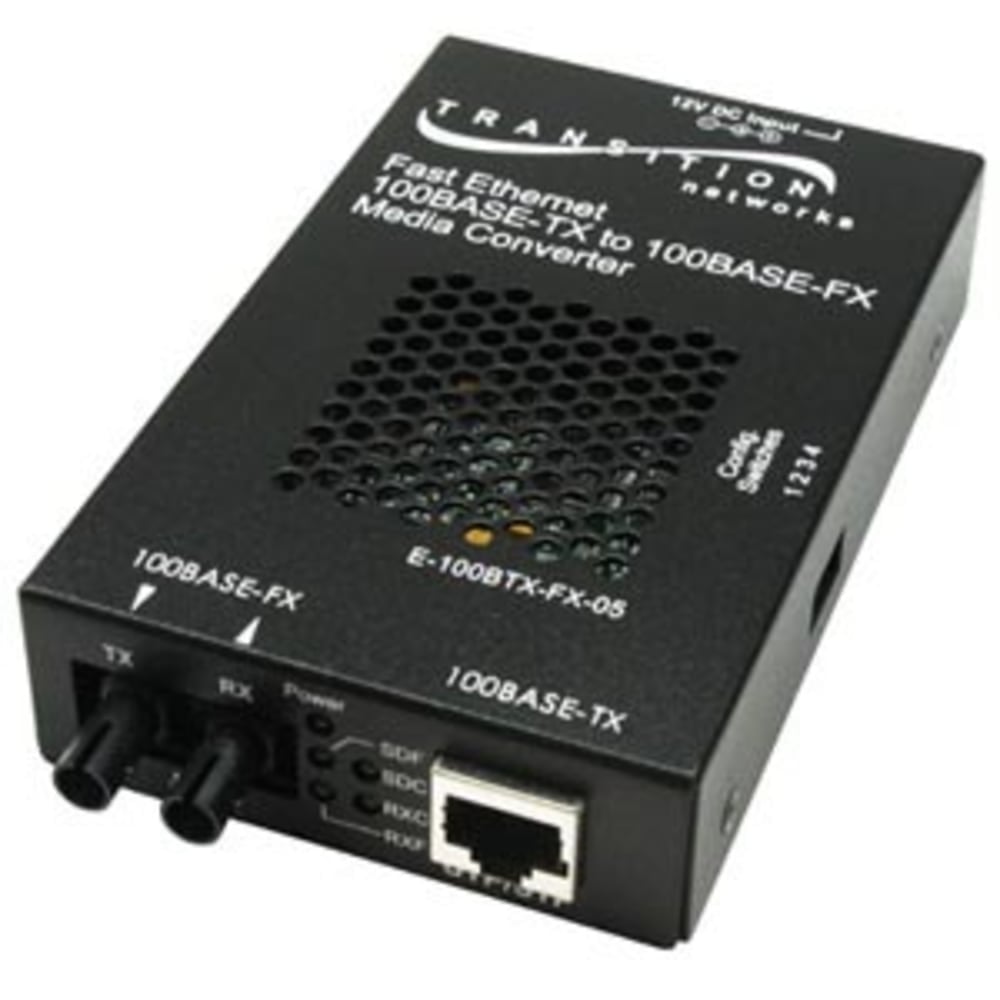 Transition Networks E-100BTX-FX-05(SMHT) Fast Ethernet Media Converter - 1 x RJ-45 , 1 x SC - 100Base-TX, 100Base-FX - External, Wall-mountable MPN:E-100BTX-FX-05SMHTNA